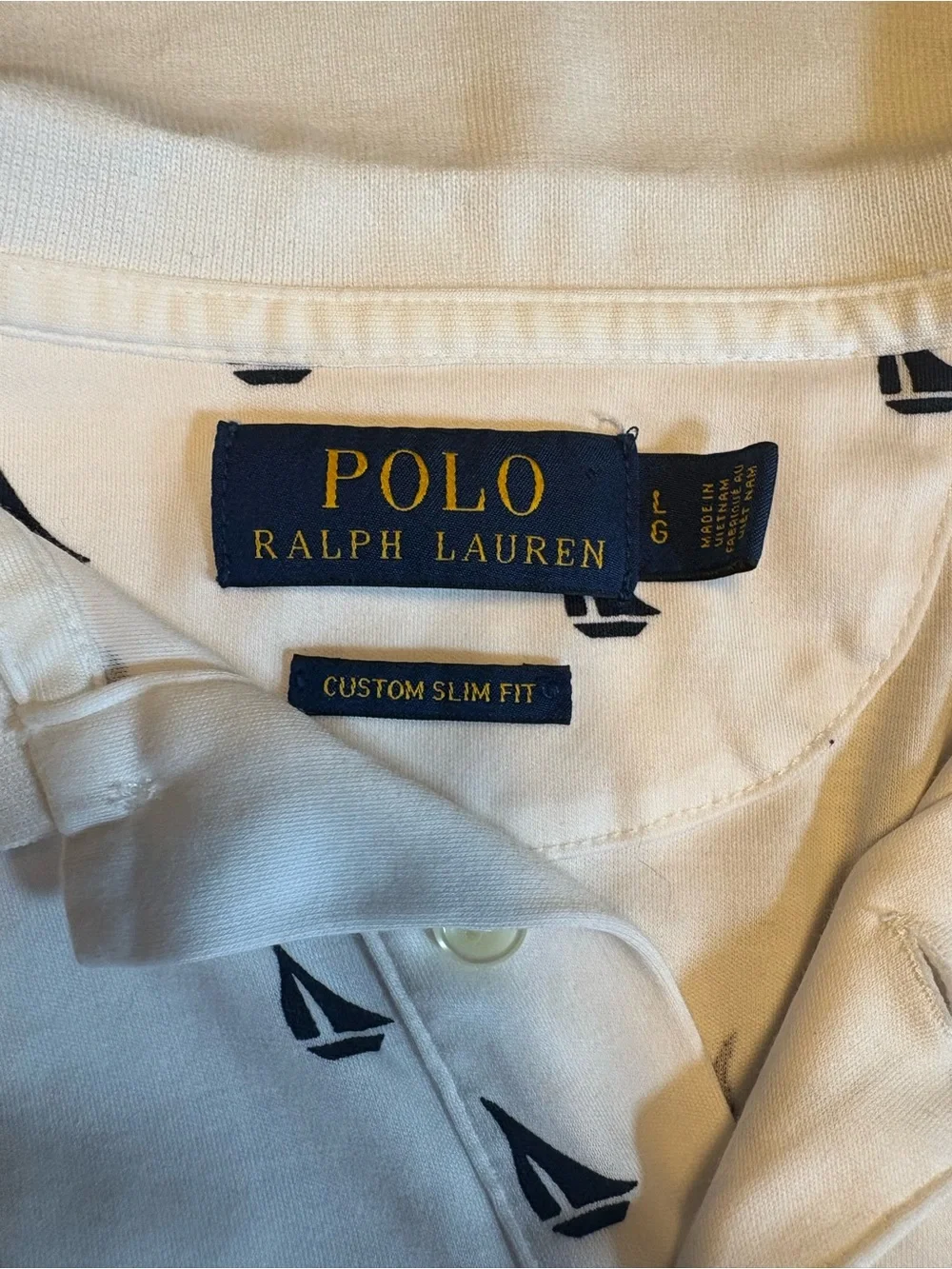 Polo Ralph Lauren Shirt Mens Large White Blue Pony All Over Sailboat Size Large
